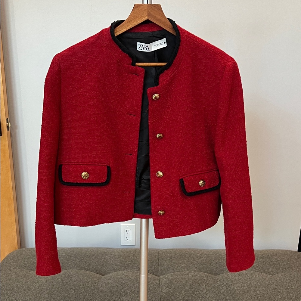 Zara Women's Scarlet Blazer with Black Trim